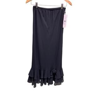 Vintage MSK Black Asymmetric Ruffled Midi Skirt Size 8 NWT